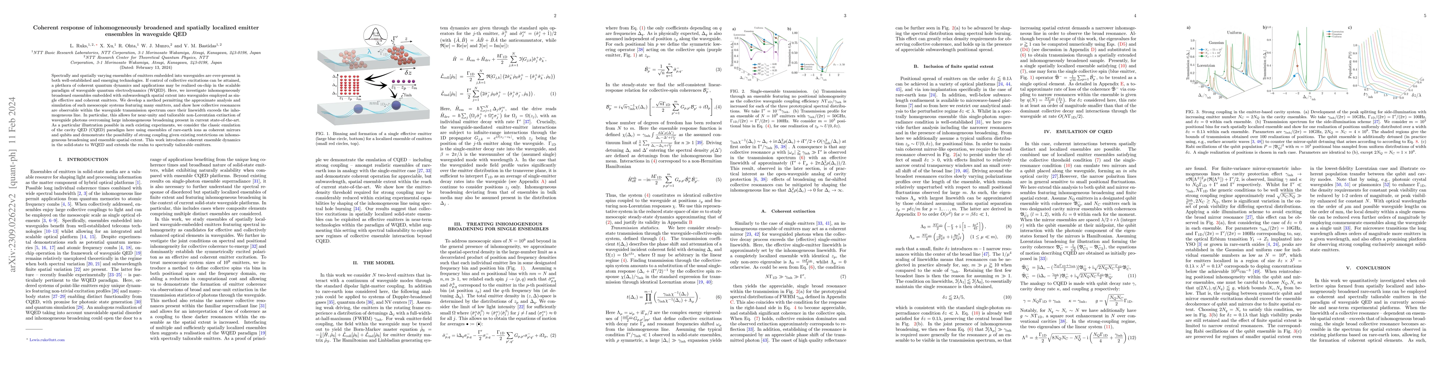 Thumbnail for Coherent response of inhomogeneously broadened and spatially localized
  emitter ensembles in waveguide QED