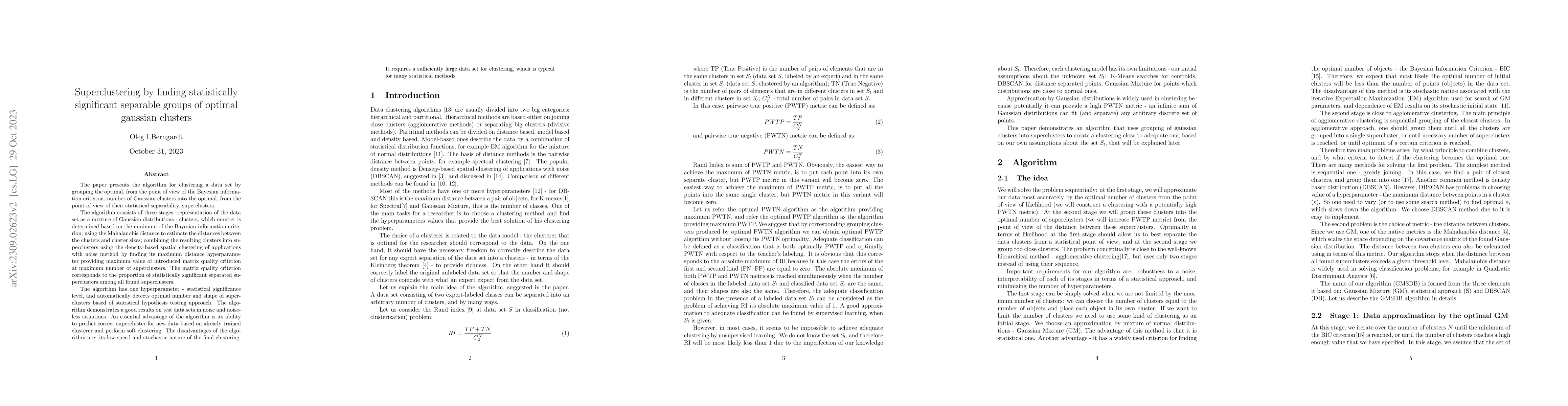 Thumbnail for Superclustering by finding statistically significant separable groups of
  optimal gaussian clusters