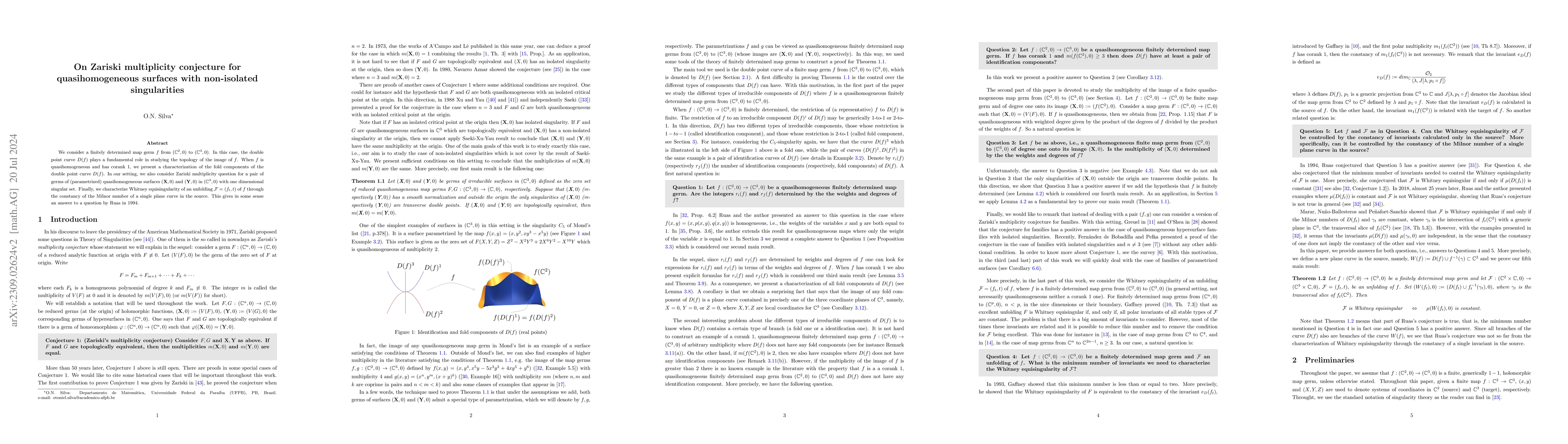Thumbnail for On Zariski multiplicity conjecture for quasihomogeneous surfaces with
  non-isolated singularities