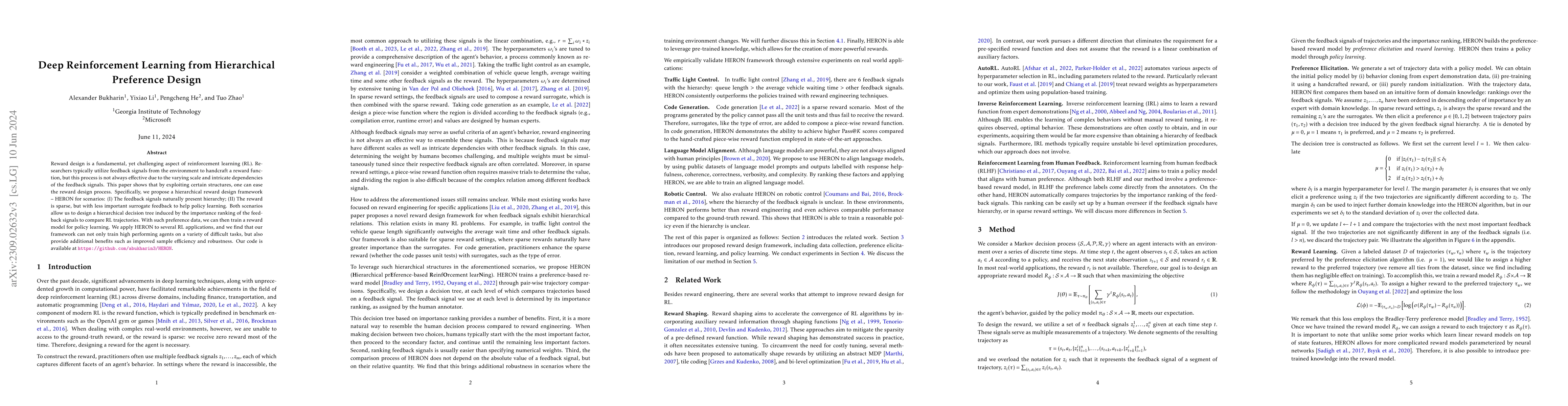 Thumbnail for Deep Reinforcement Learning from Hierarchical Preference Design