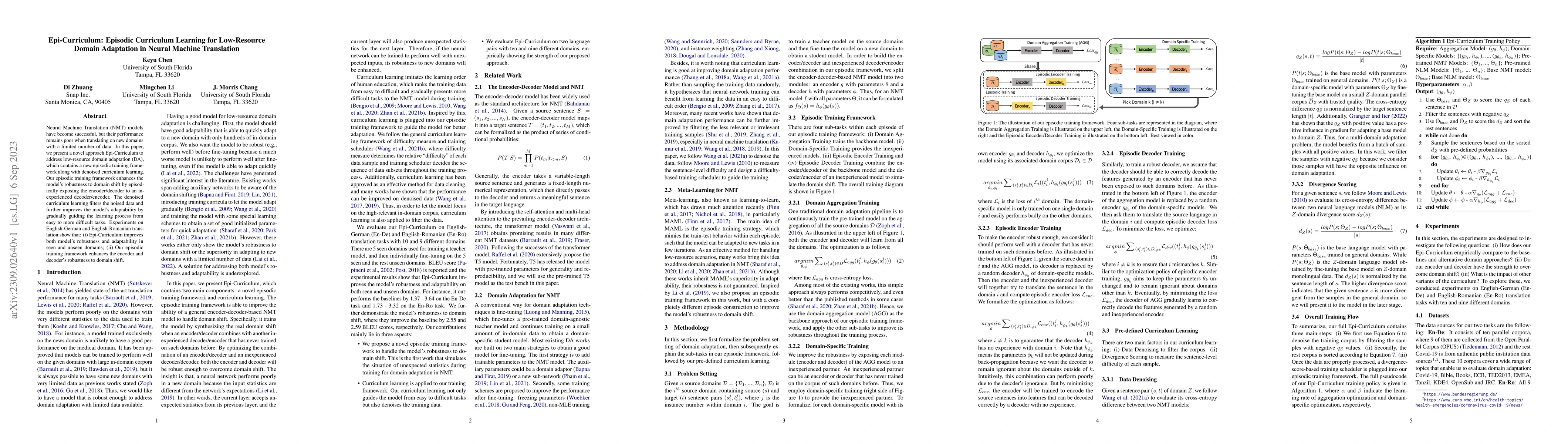 Thumbnail for Epi-Curriculum: Episodic Curriculum Learning for Low-Resource Domain
  Adaptation in Neural Machine Translation
