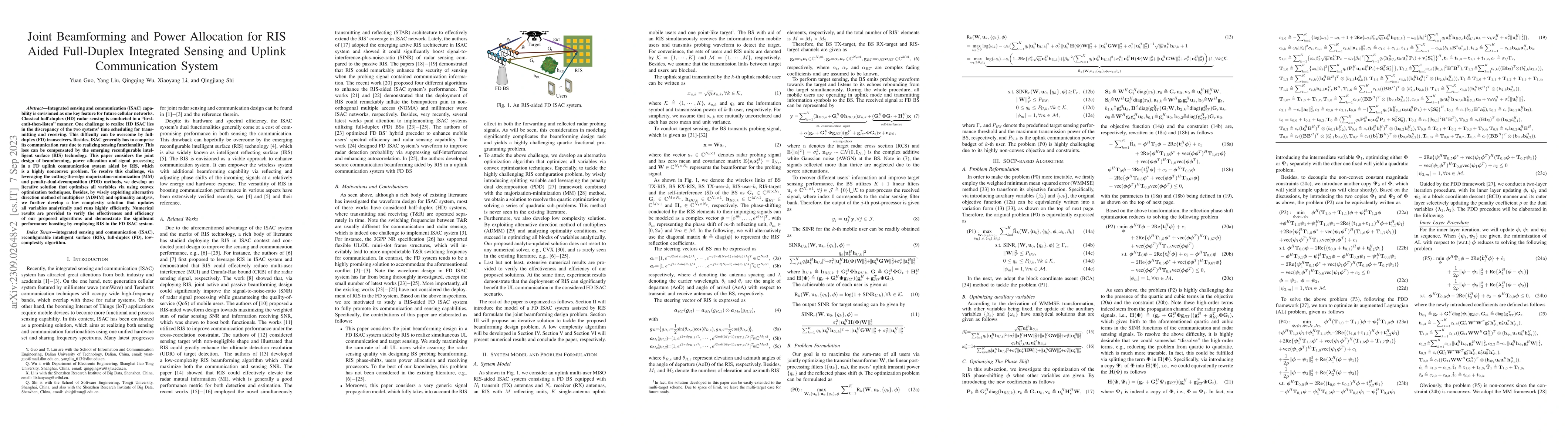 Thumbnail for Joint Beamforming and Power Allocation for RIS Aided Full-Duplex
  Integrated Sensing and Uplink Communication System