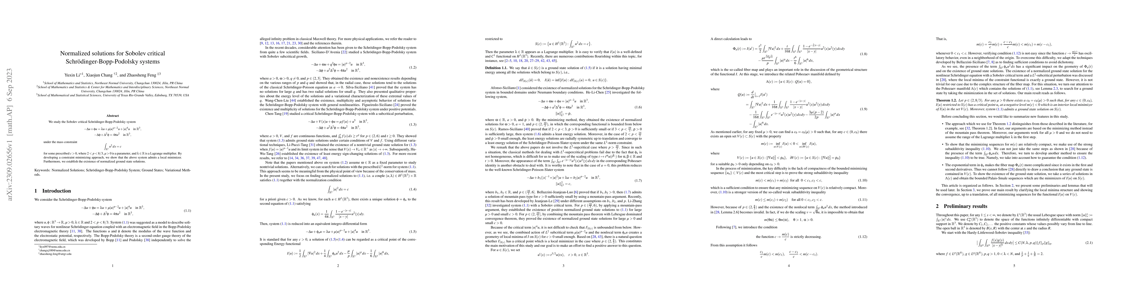 Thumbnail for Normalized solutions for Sobolev critical Schr\"odinger-Bopp-Podolsky
  systems