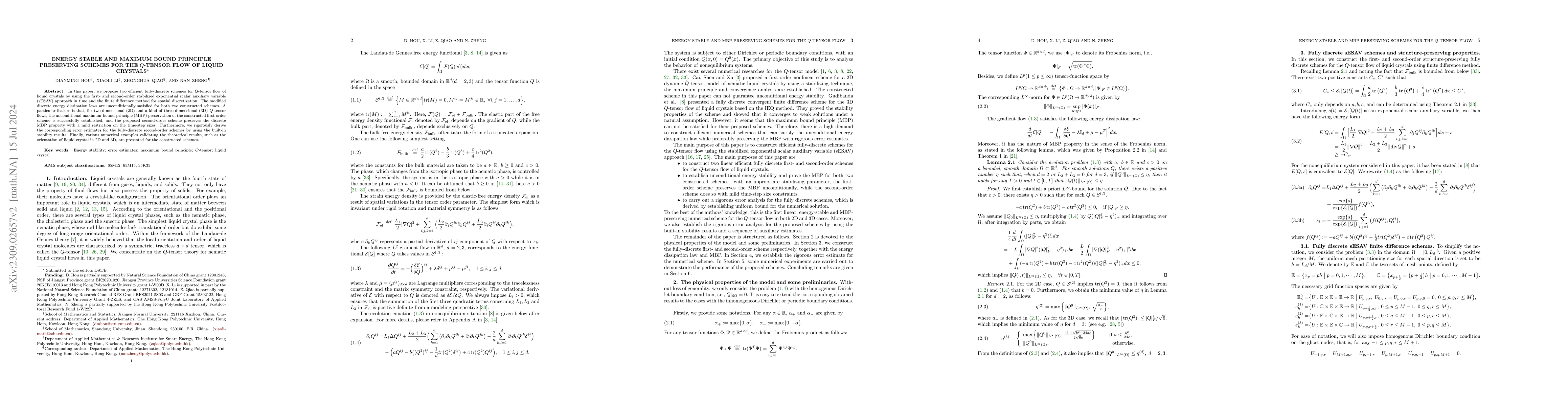 Thumbnail for Energy stable and maximum bound principle preserving schemes for the
  Q-tensor flow of liquid crystals