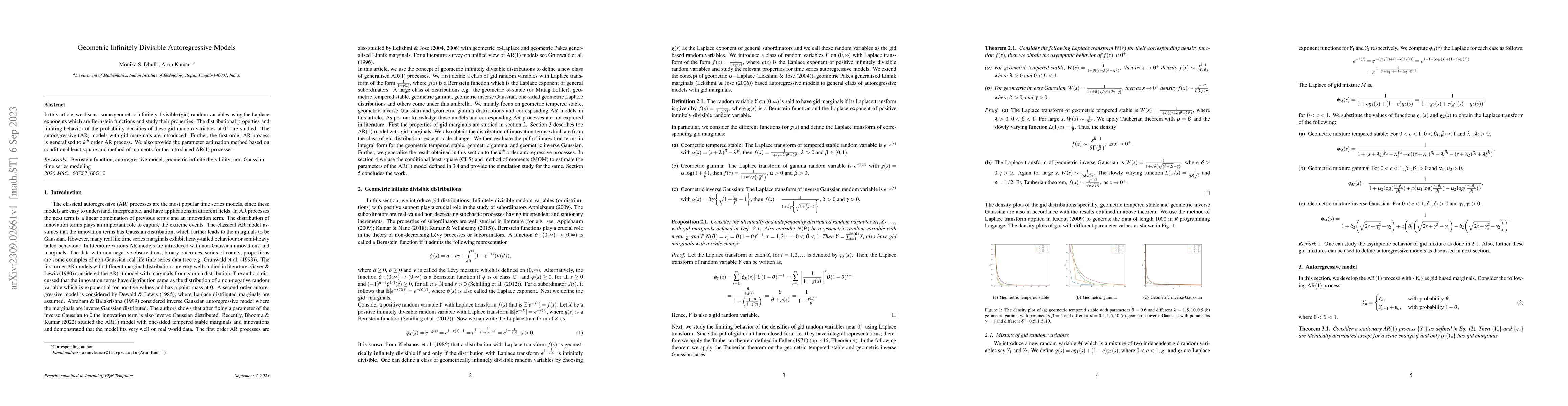 Thumbnail for Geometric Infinitely Divisible Autoregressive Models