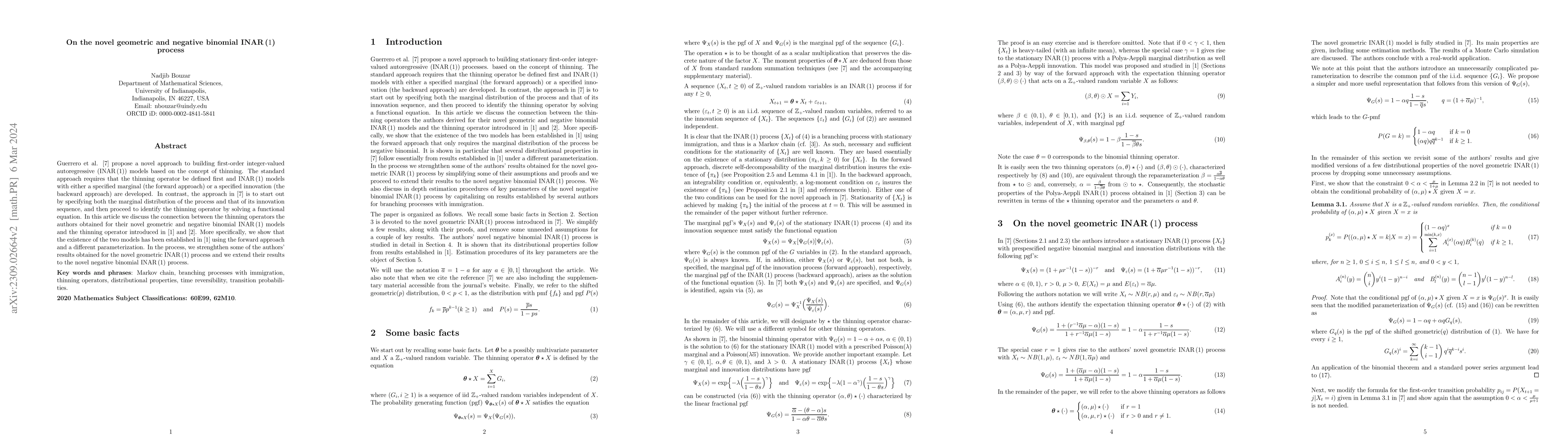 Thumbnail for On the novel geometric and negative binomial INAR(1) processes