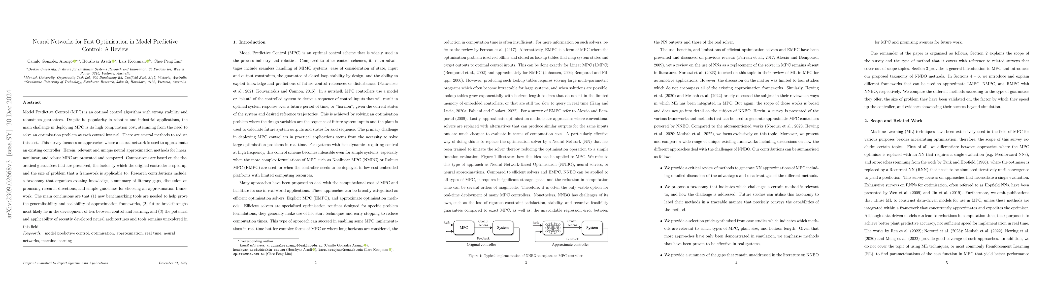Thumbnail for Neural Networks for Fast Optimisation in Model Predictive Control: A
  Review