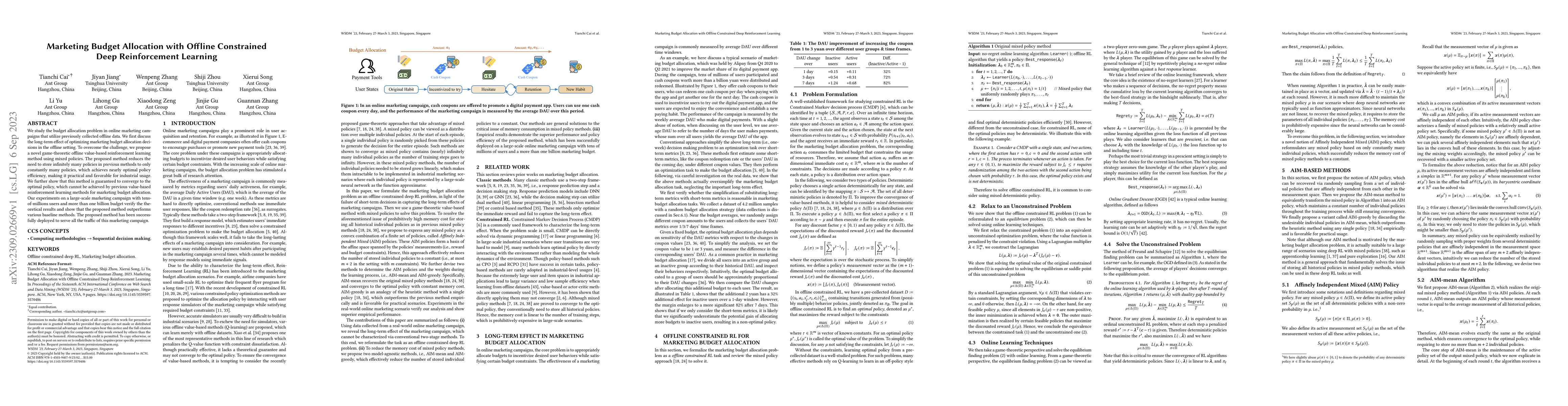 Thumbnail for Marketing Budget Allocation with Offline Constrained Deep Reinforcement
  Learning