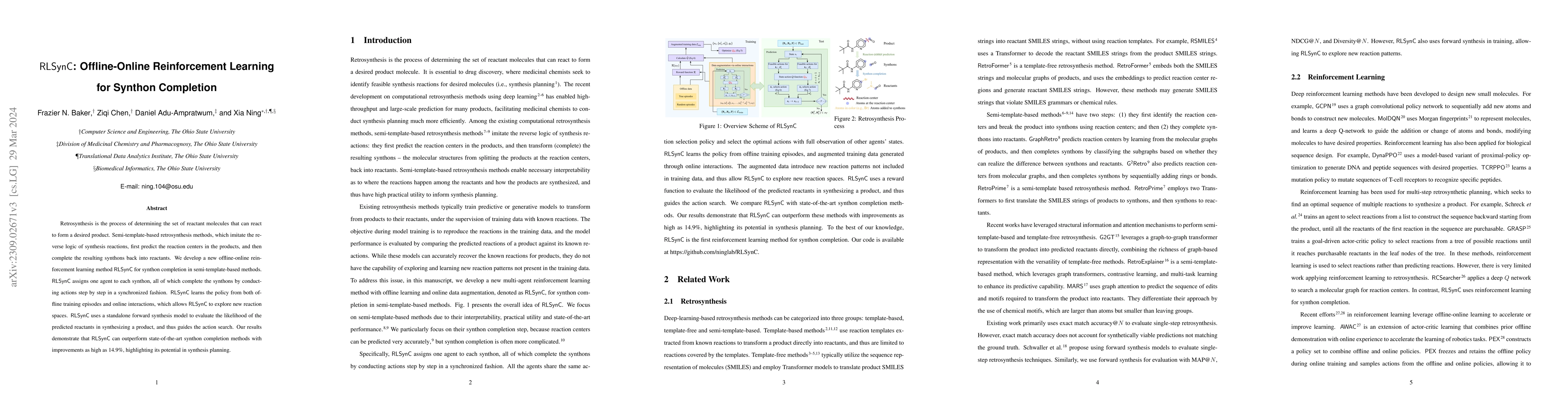 Thumbnail for RLSynC: Offline-Online Reinforcement Learning for Synthon Completion