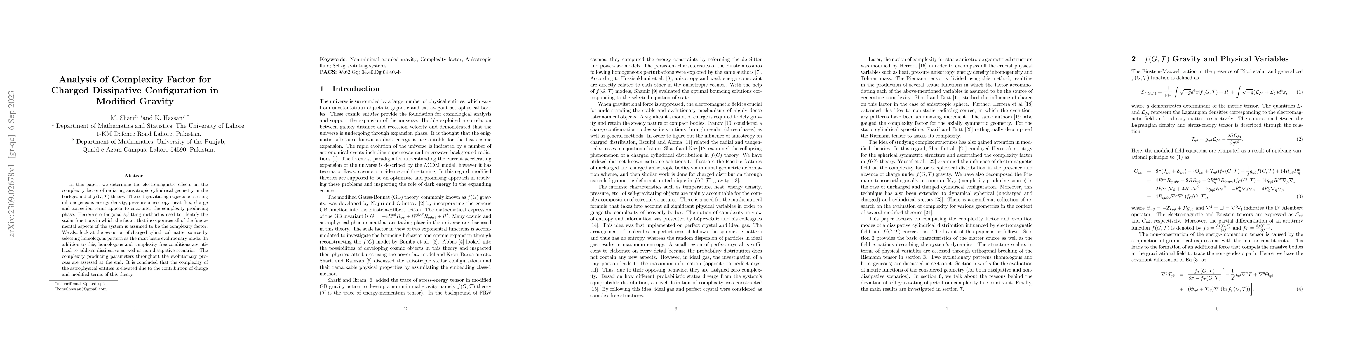 Thumbnail for Analysis of Complexity Factor for Charged Dissipative Configuration in
  Modified Gravity