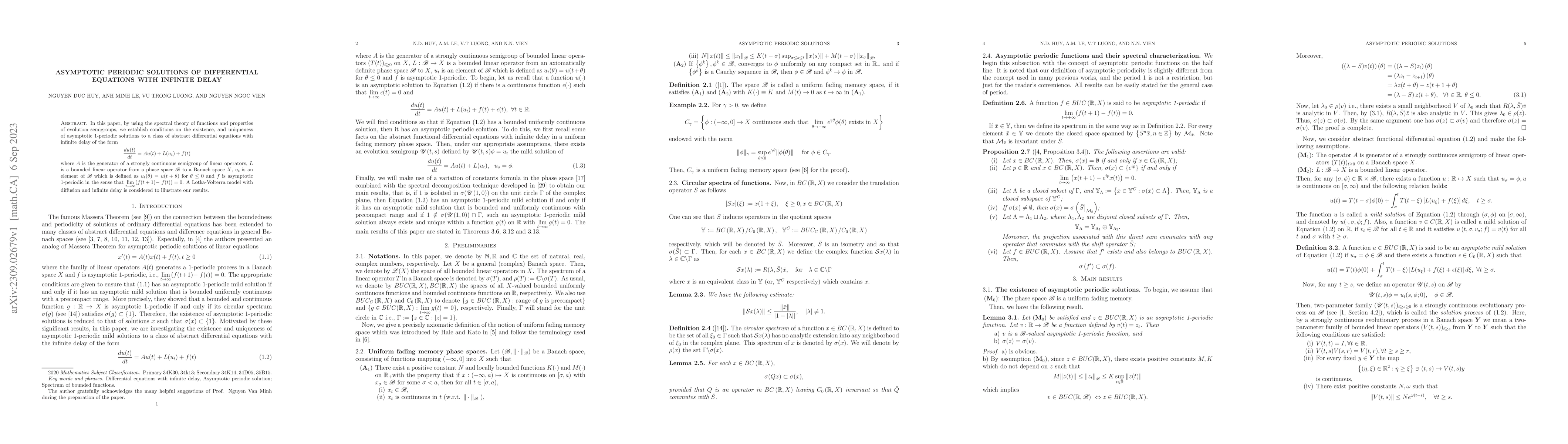 Thumbnail for Asymptotic periodic solutions of differential equations with infinite
  delay
