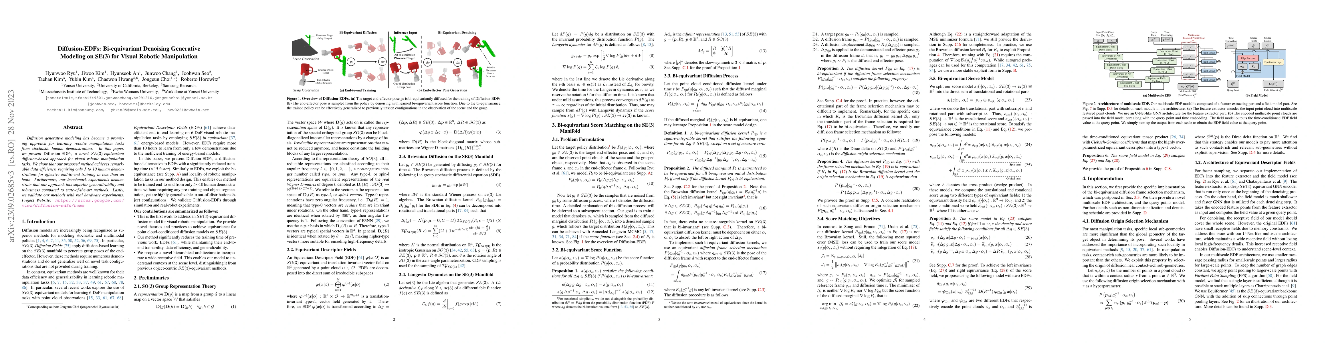 Thumbnail for Diffusion-EDFs: Bi-equivariant Denoising Generative Modeling on SE(3)
  for Visual Robotic Manipulation