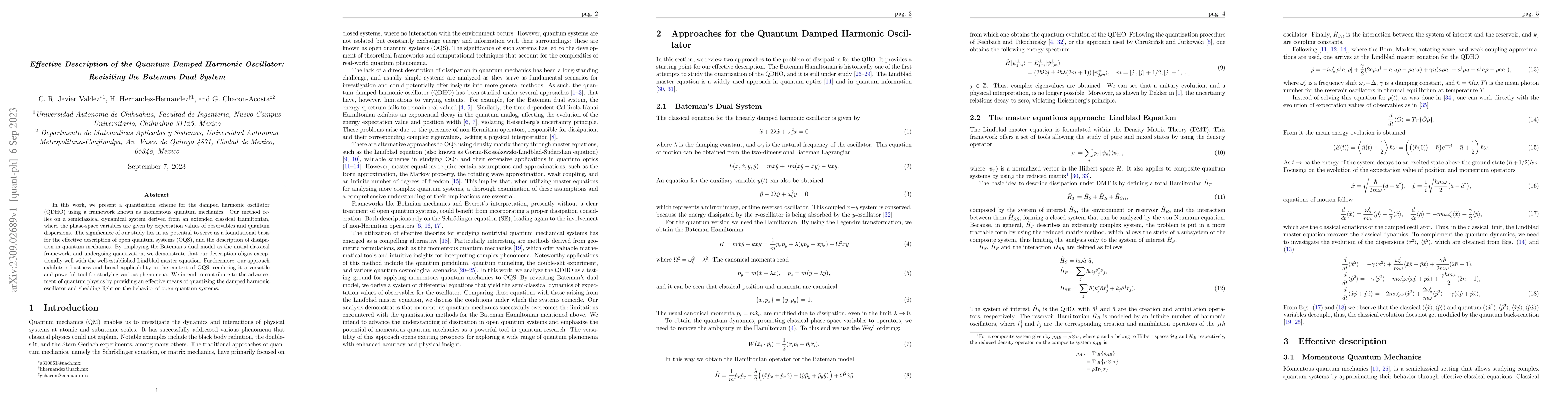 Thumbnail for Effective Description of the Quantum Damped Harmonic Oscillator:
  Revisiting the Bateman Dual System