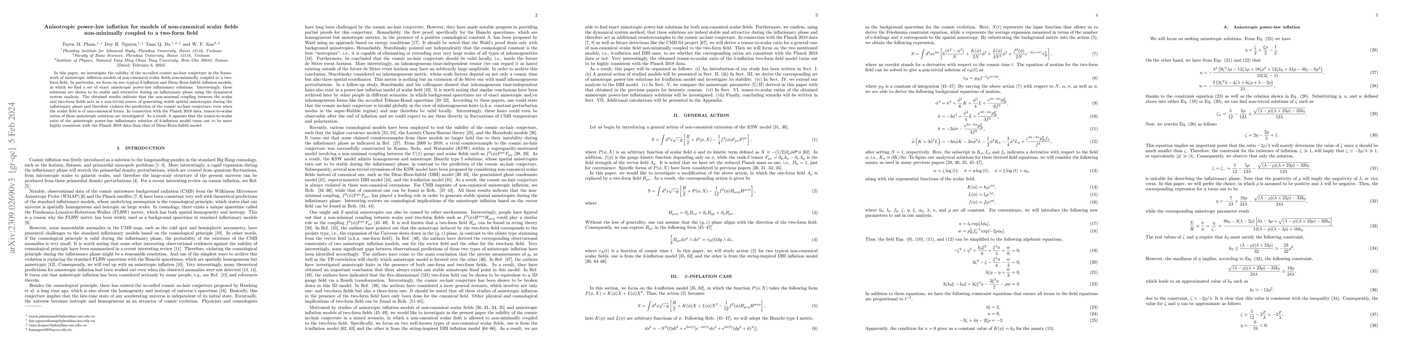 Thumbnail for Anisotropic power-law inflation for models of non-canonical scalar
  fields non-minimally coupled to a two-form field