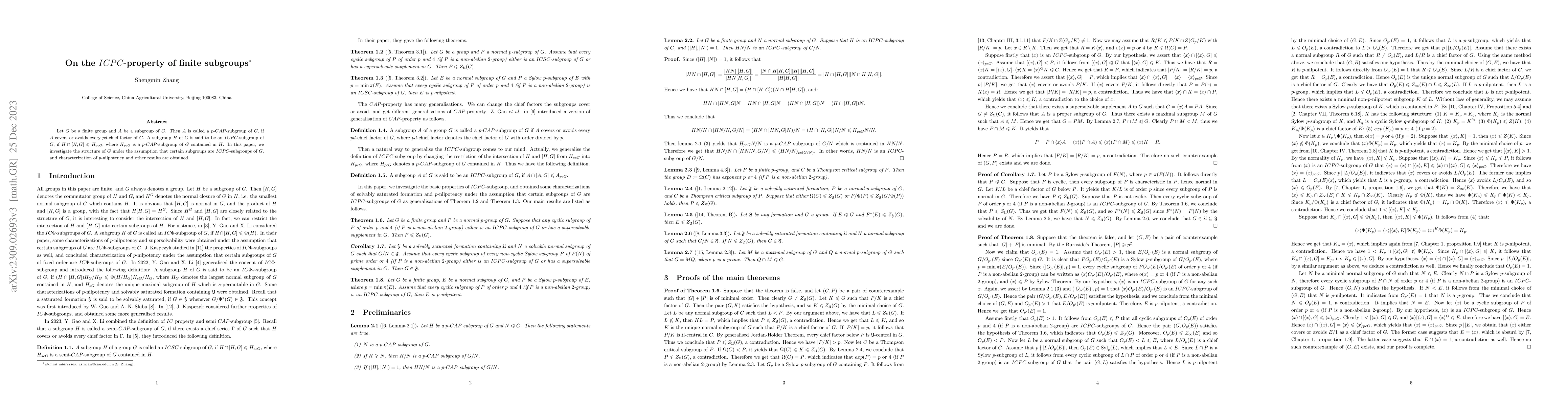 Thumbnail for On the $ICPC$-property of finite subgroups