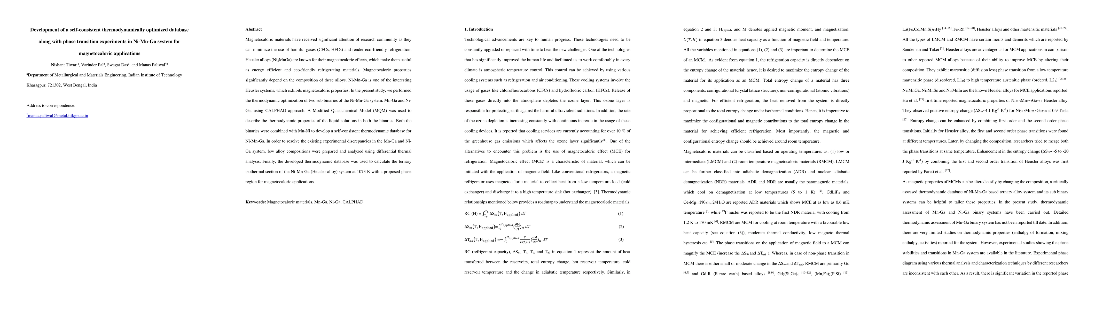 Thumbnail for Development of a self-consistent thermodynamically optimized database
  along with phase transition experiments in Ni-Mn-Ga system for magnetocaloric
  applications