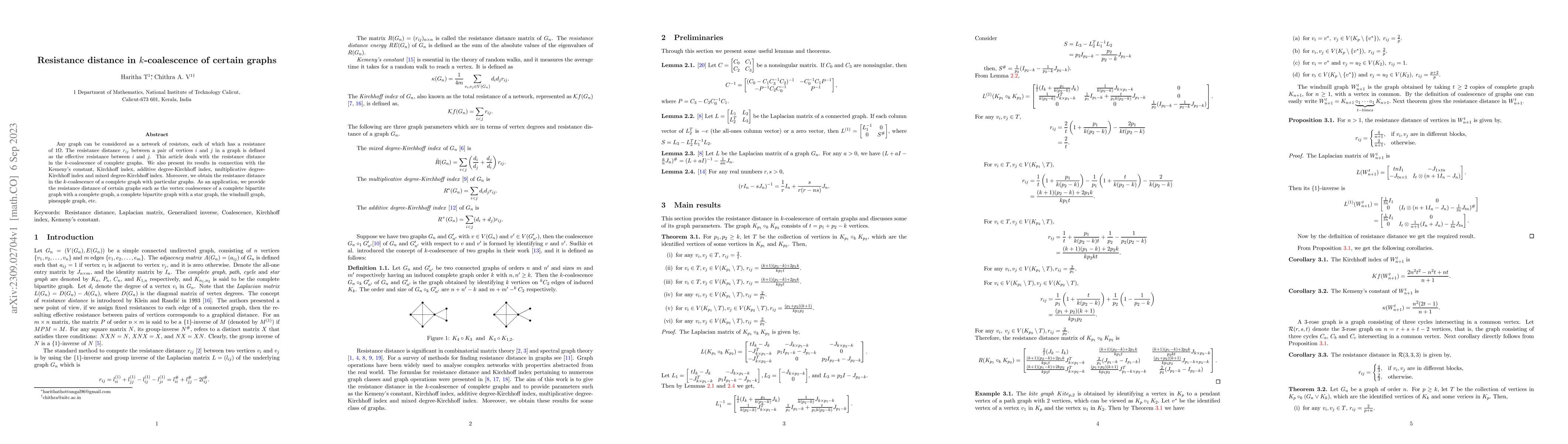 Thumbnail for Resistance distance in $k$-coalescence of certain graphs
