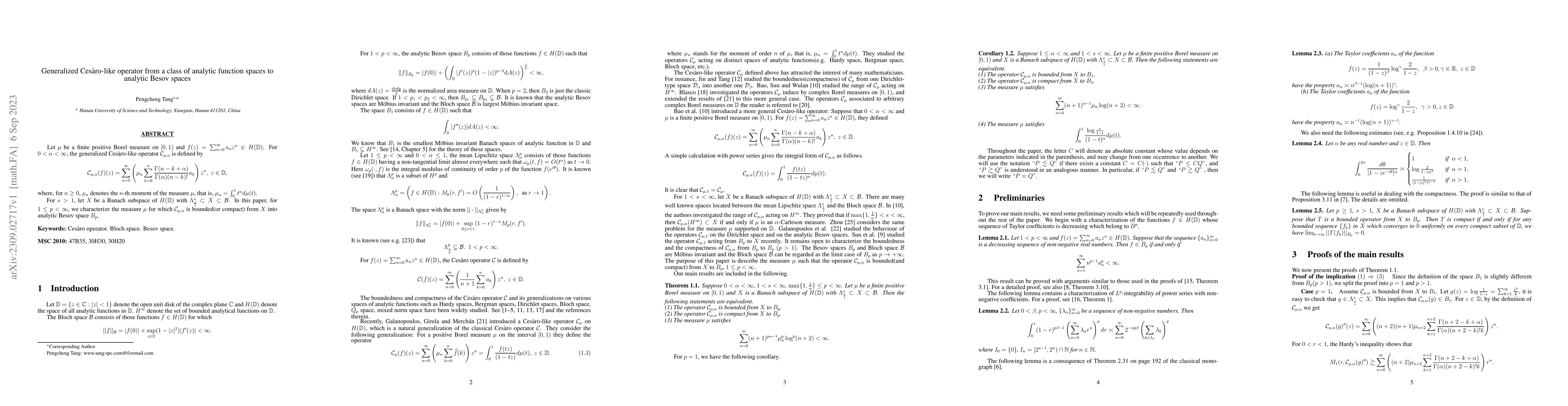 Thumbnail for Generalized Ces\`{a}ro-like operator from a class of analytic function
  spaces to analytic Besov spaces