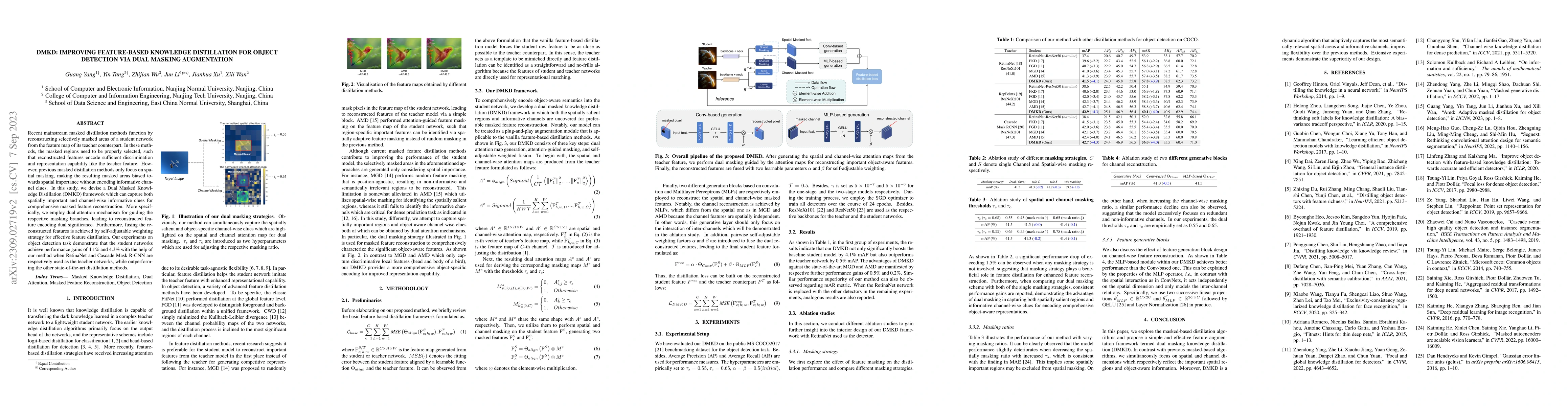 Thumbnail for DMKD: Improving Feature-based Knowledge Distillation for Object
  Detection Via Dual Masking Augmentation