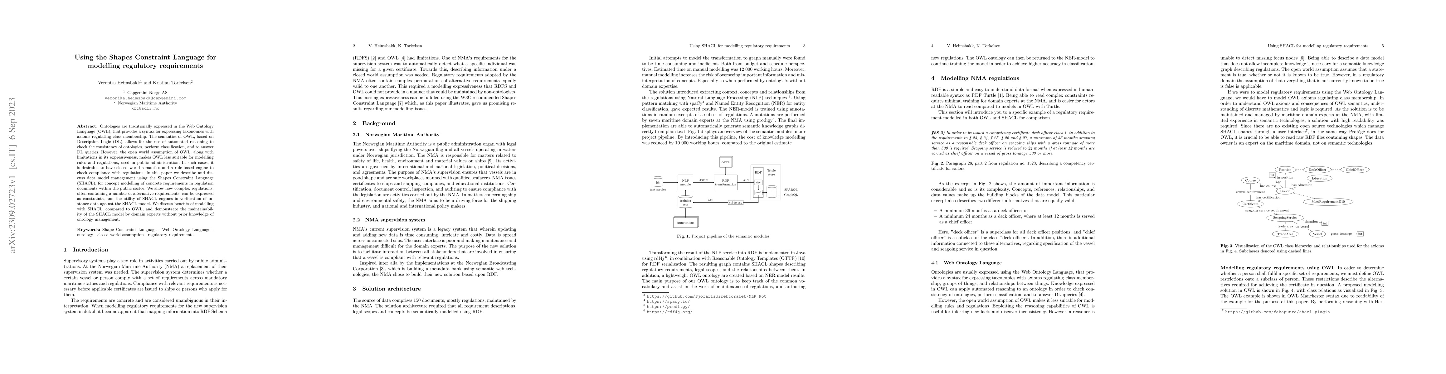 Thumbnail for Using the Shapes Constraint Language for modelling regulatory
  requirements