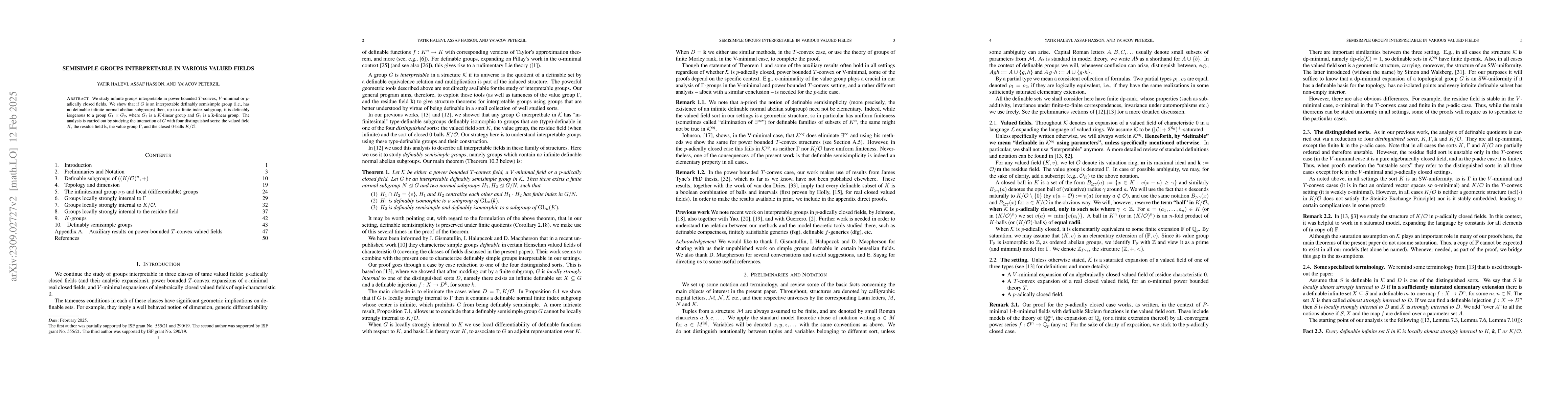 Thumbnail for Semisimple groups interpretable in various valued fields