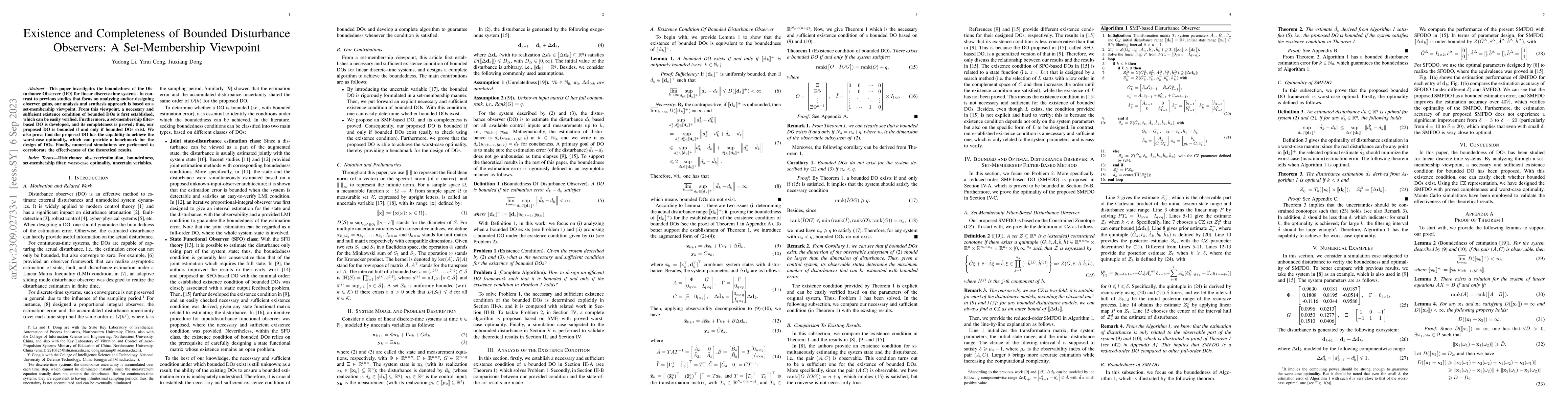 Thumbnail for Existence and Completeness of Bounded Disturbance Observers: A
  Set-Membership Viewpoint