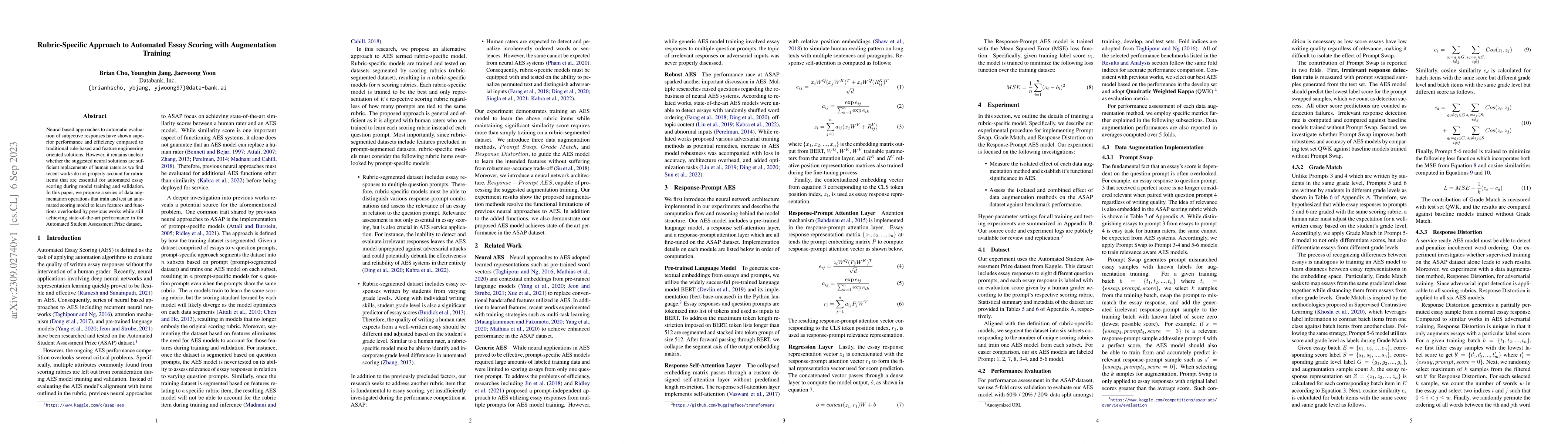 Thumbnail for Rubric-Specific Approach to Automated Essay Scoring with Augmentation
  Training