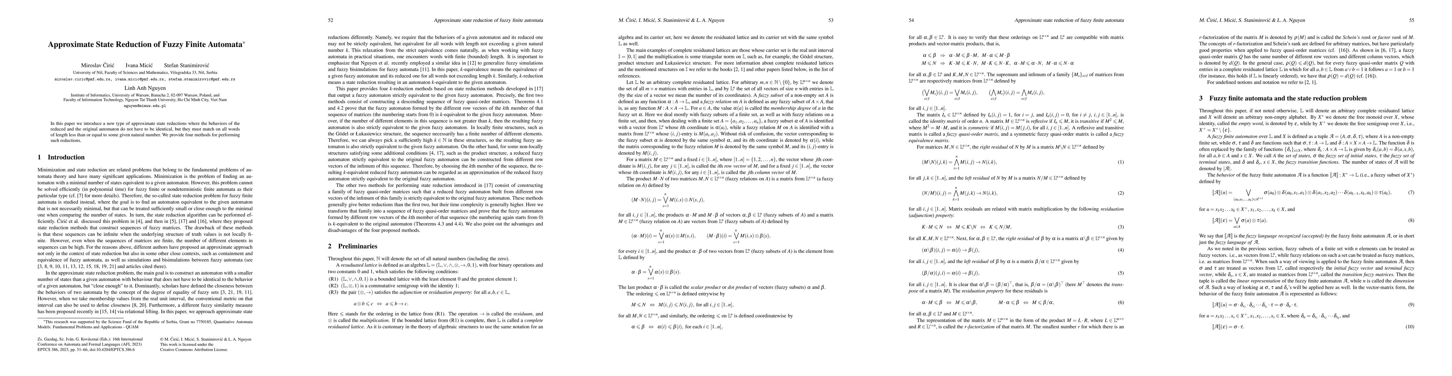 Thumbnail for Approximate State Reduction of Fuzzy Finite Automata