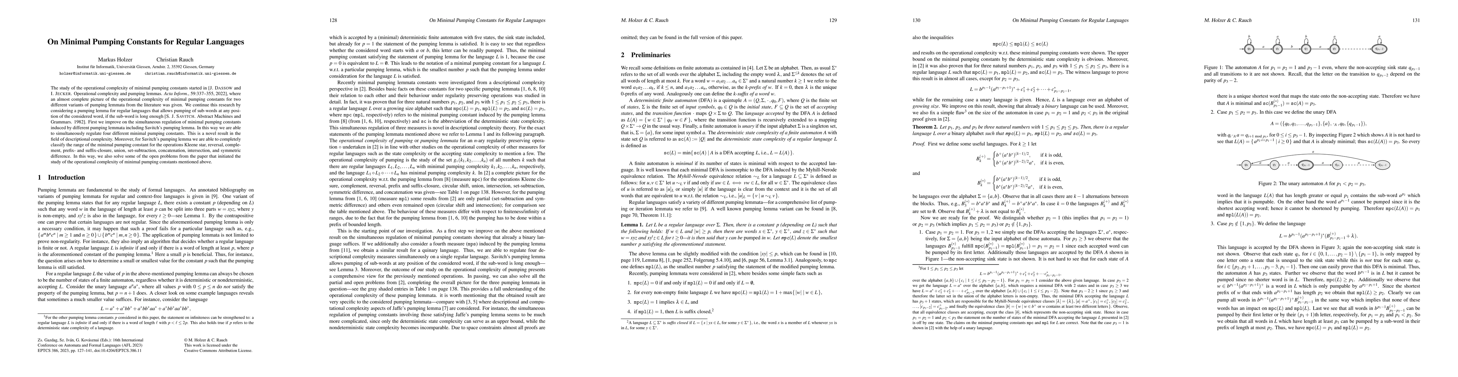 Thumbnail for On Minimal Pumping Constants for Regular Languages