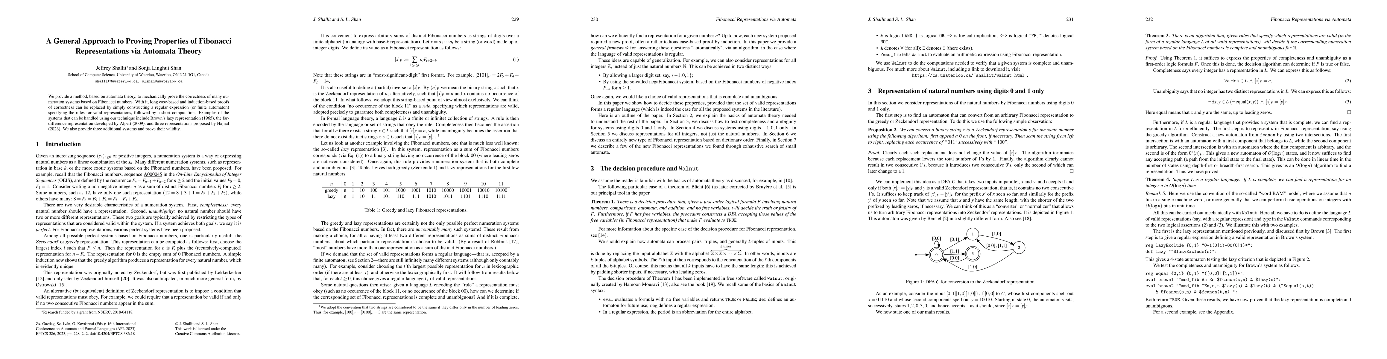 Thumbnail for A General Approach to Proving Properties of Fibonacci Representations
  via Automata Theory