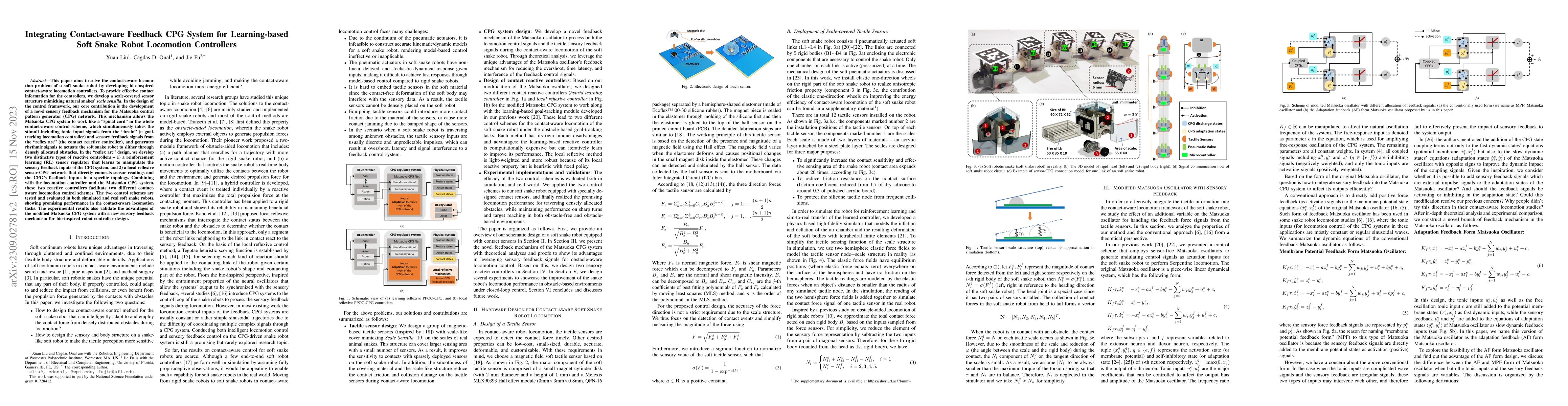 Thumbnail for Integrating Contact-aware Feedback CPG System for Learning-based Soft
  Snake Robot Locomotion Controllers