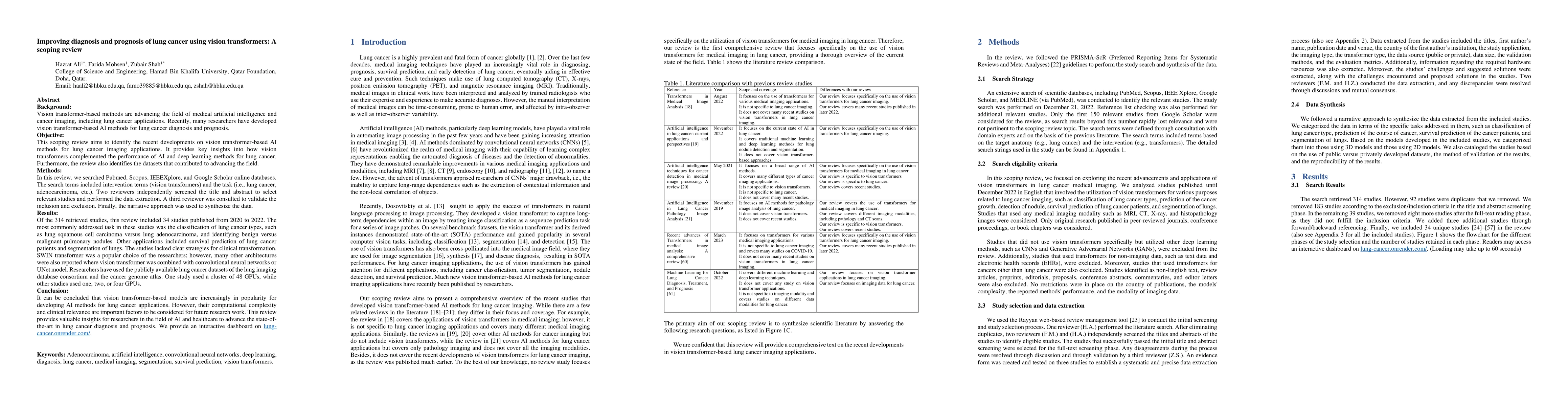 Thumbnail for Improving diagnosis and prognosis of lung cancer using vision
  transformers: A scoping review
