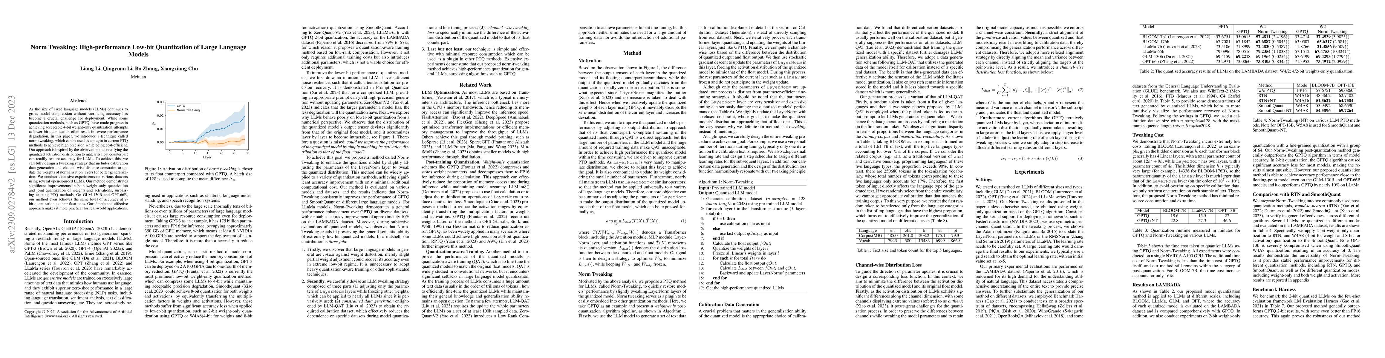 Thumbnail for Norm Tweaking: High-performance Low-bit Quantization of Large Language
  Models