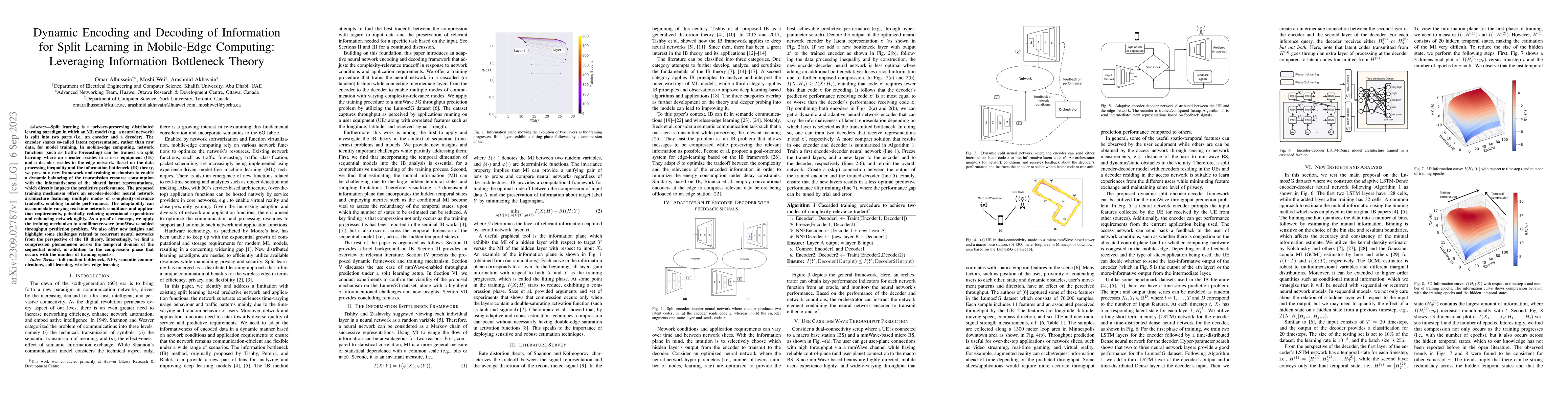 Thumbnail for Dynamic Encoding and Decoding of Information for Split Learning in
  Mobile-Edge Computing: Leveraging Information Bottleneck Theory