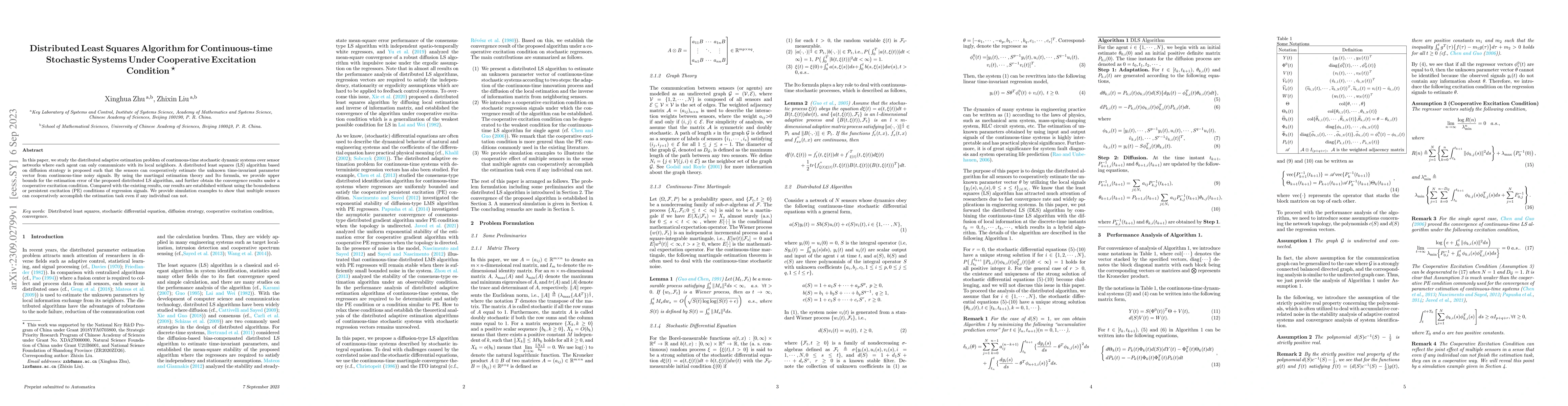 Thumbnail for Distributed Least Squares Algorithm for Continuous-time Stochastic
  Systems Under Cooperative Excitation Condition