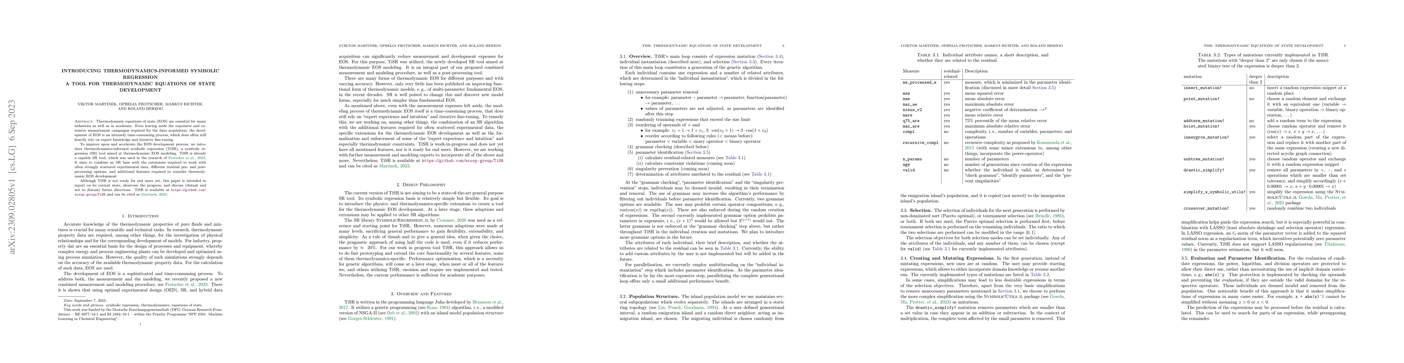Thumbnail for Introducing Thermodynamics-Informed Symbolic Regression -- A Tool for
  Thermodynamic Equations of State Development