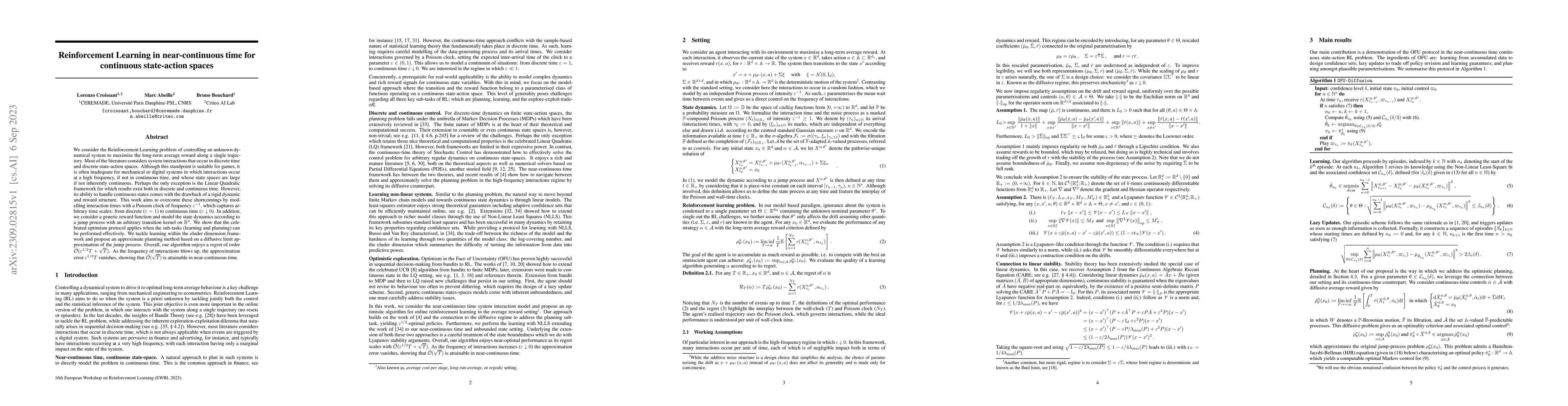 Thumbnail for Near-continuous time Reinforcement Learning for continuous state-action
  spaces