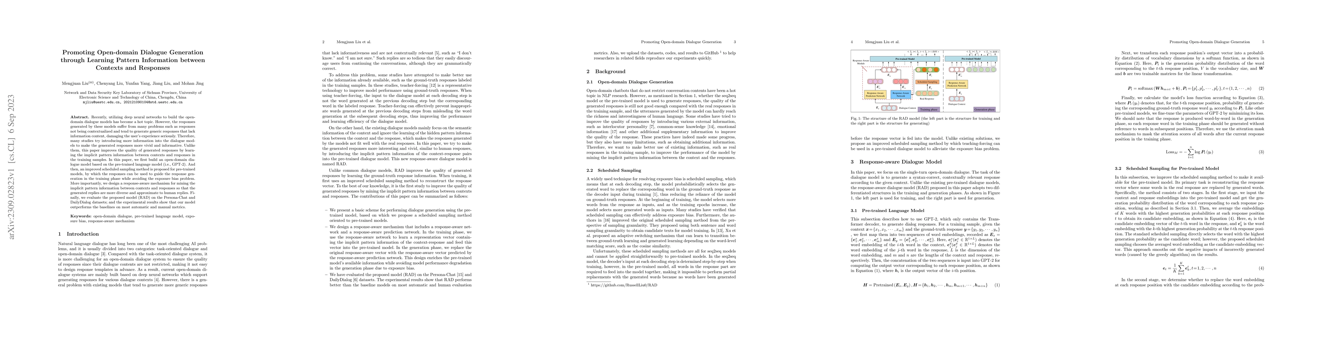 Thumbnail for Promoting Open-domain Dialogue Generation through Learning Pattern
  Information between Contexts and Responses