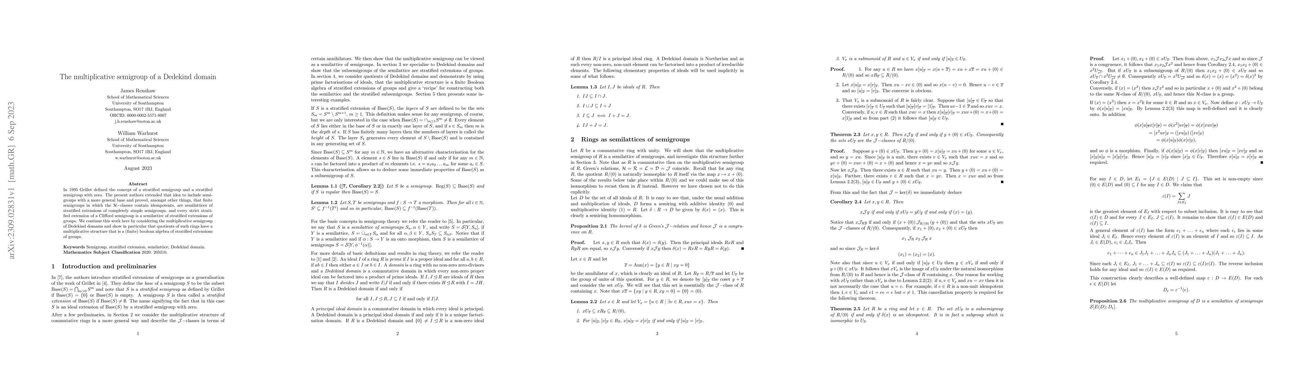 Thumbnail for The multiplicative semigroup of a Dedekind domain