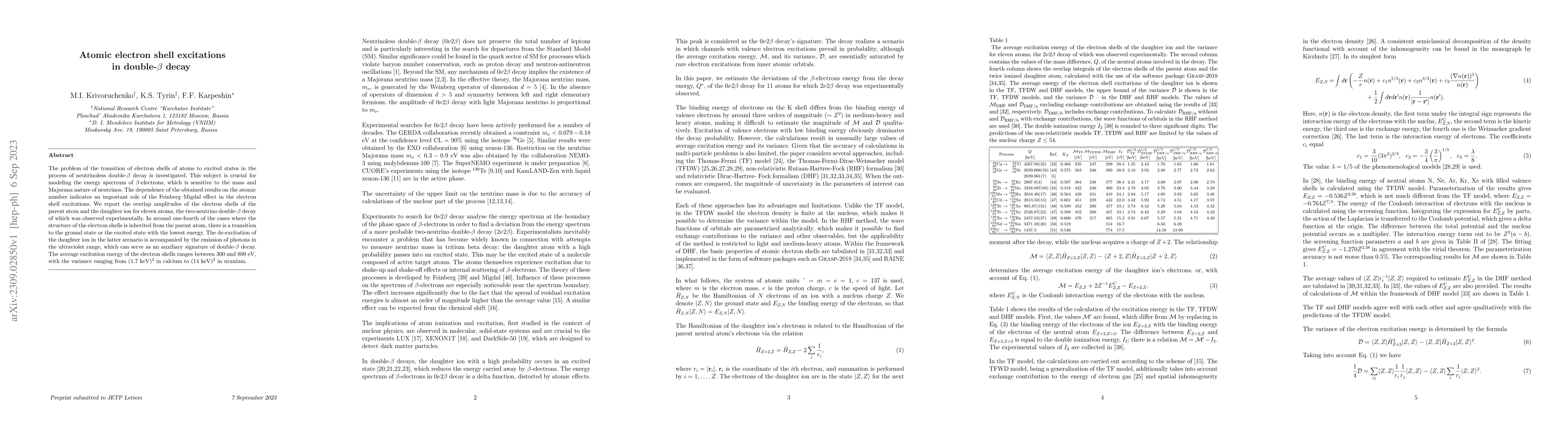 Thumbnail for Atomic electron shell excitations in double-$\beta$ decay