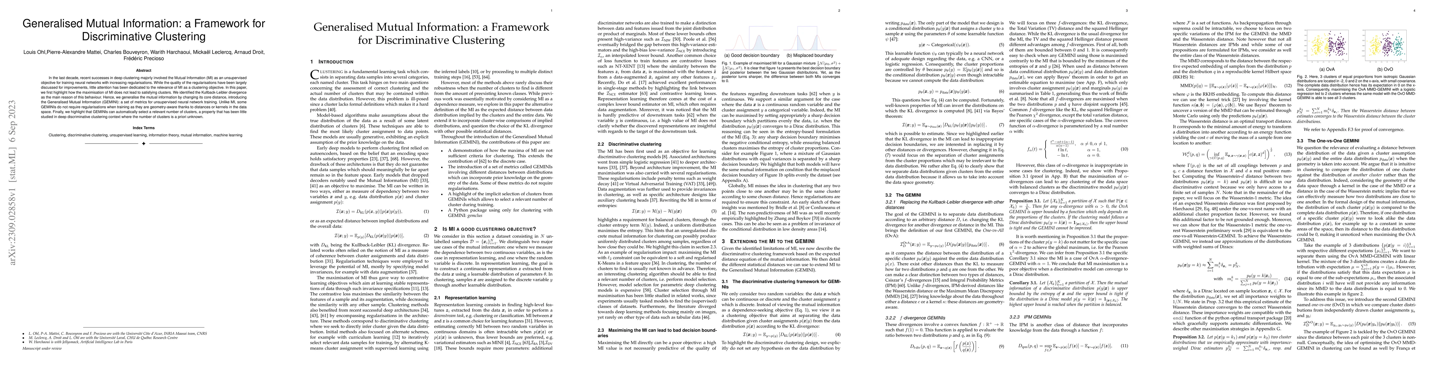 Thumbnail for Generalised Mutual Information: a Framework for Discriminative
  Clustering