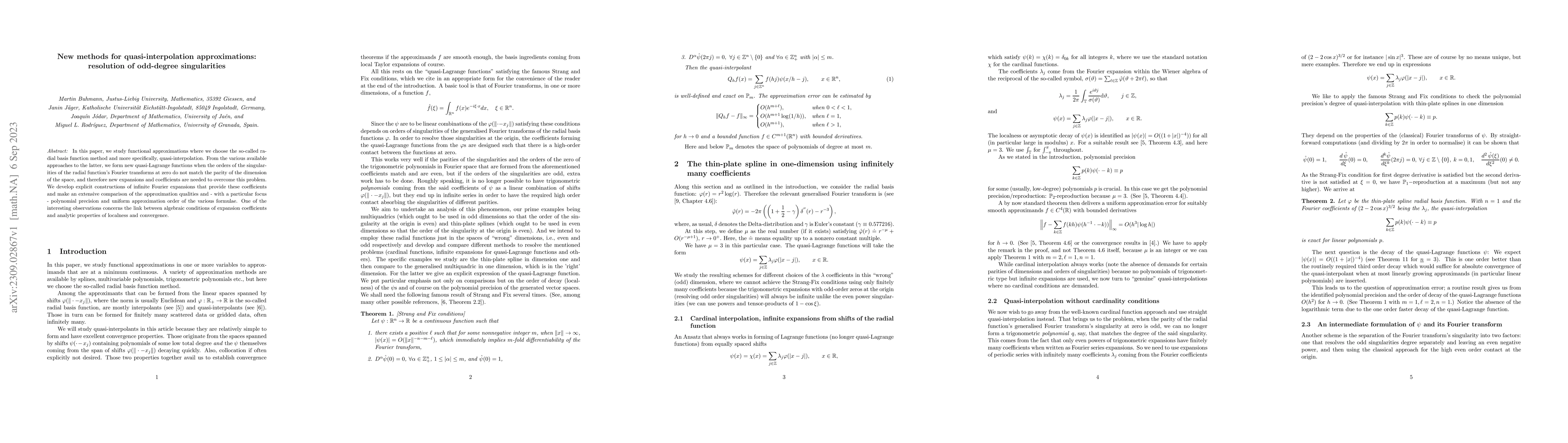 Thumbnail for New methods for quasi-interpolation approximations: resolution of
  odd-degree singularities