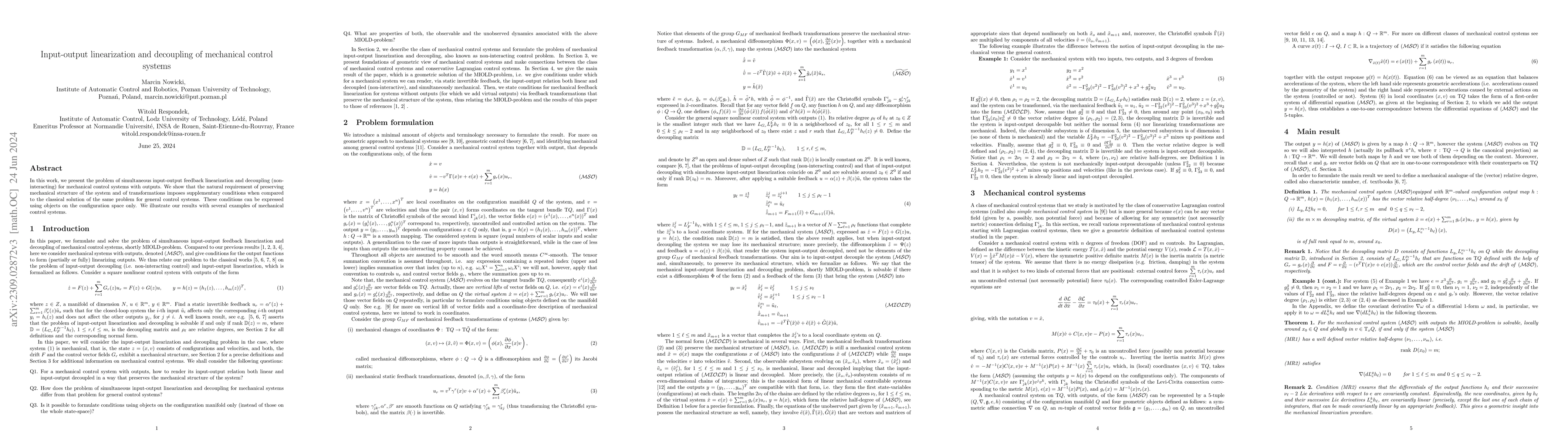 Thumbnail for Input-output linearization and decoupling of mechanical control systems