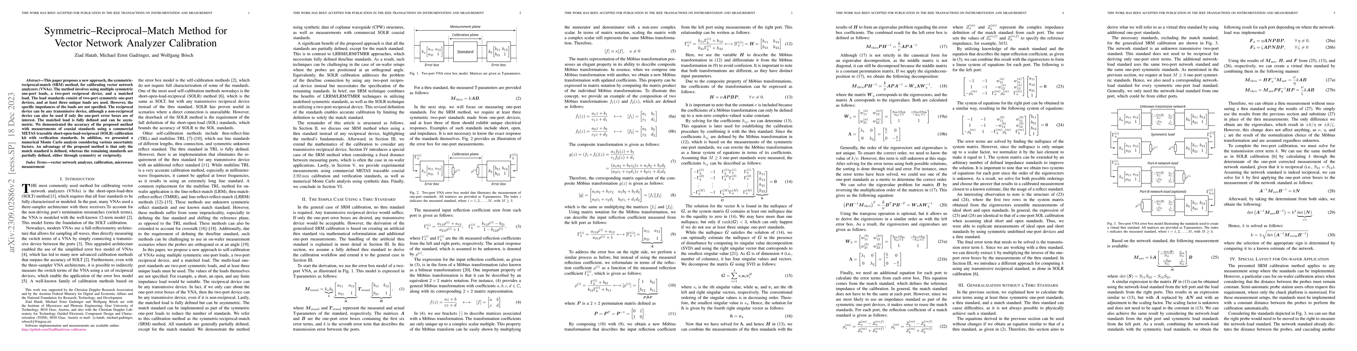 Thumbnail for Symmetric-Reciprocal-Match Method for Vector Network Analyzer
  Calibration