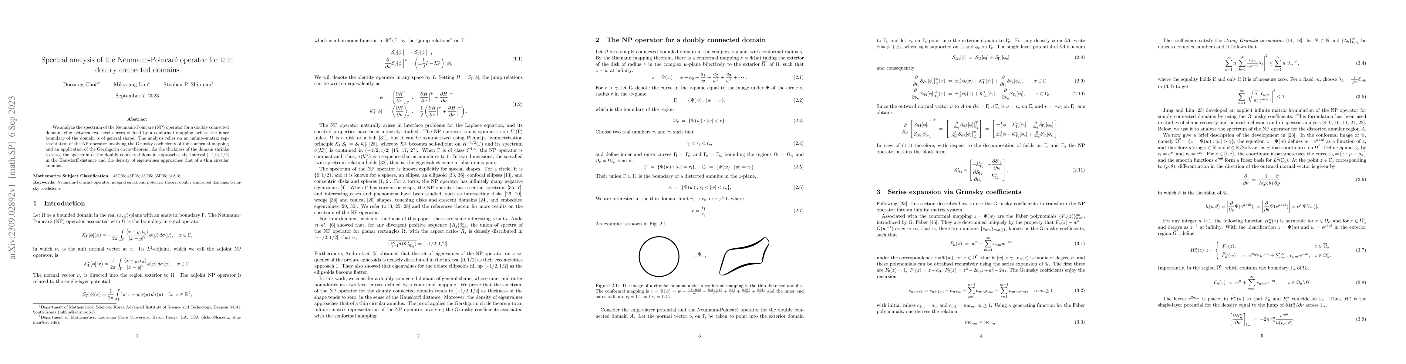 Thumbnail for Spectral analysis of the Neumann-Poincar\'e operator for thin doubly
  connected domains