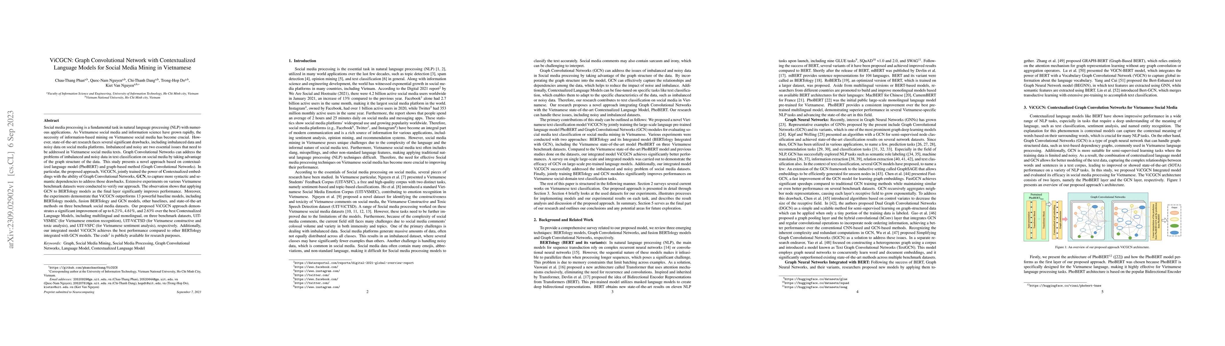 Thumbnail for ViCGCN: Graph Convolutional Network with Contextualized Language Models
  for Social Media Mining in Vietnamese