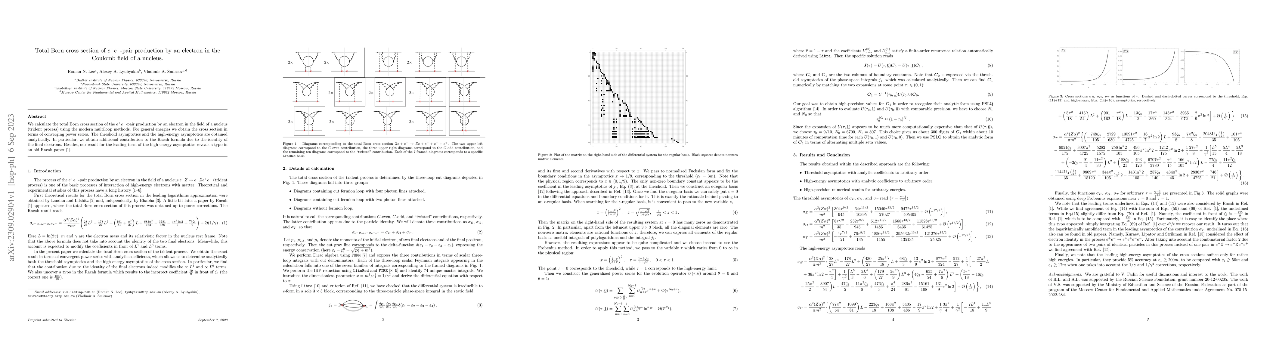 Thumbnail for Total Born cross section of $e^+e^-$-pair production by an electron in
  the Coulomb field of a nucleus