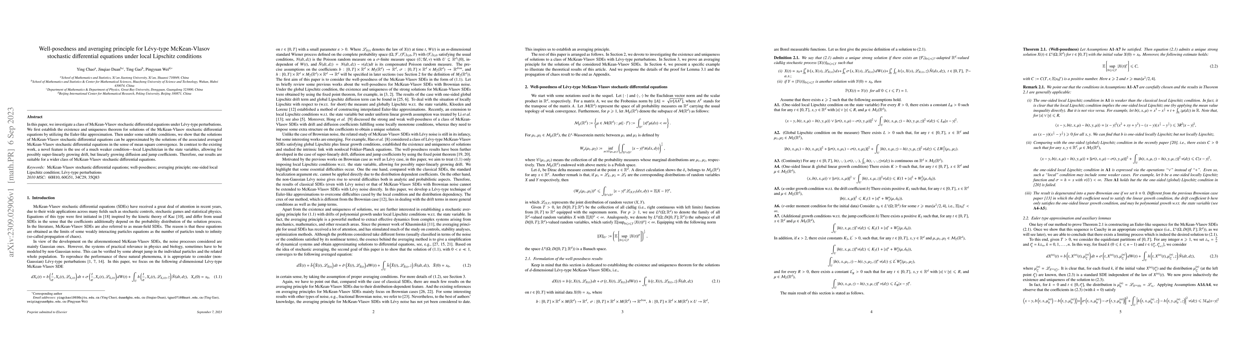 Thumbnail for Well-posedness and averaging principle for L\'evy-type McKean-Vlasov
  stochastic differential equations under local Lipschitz conditions