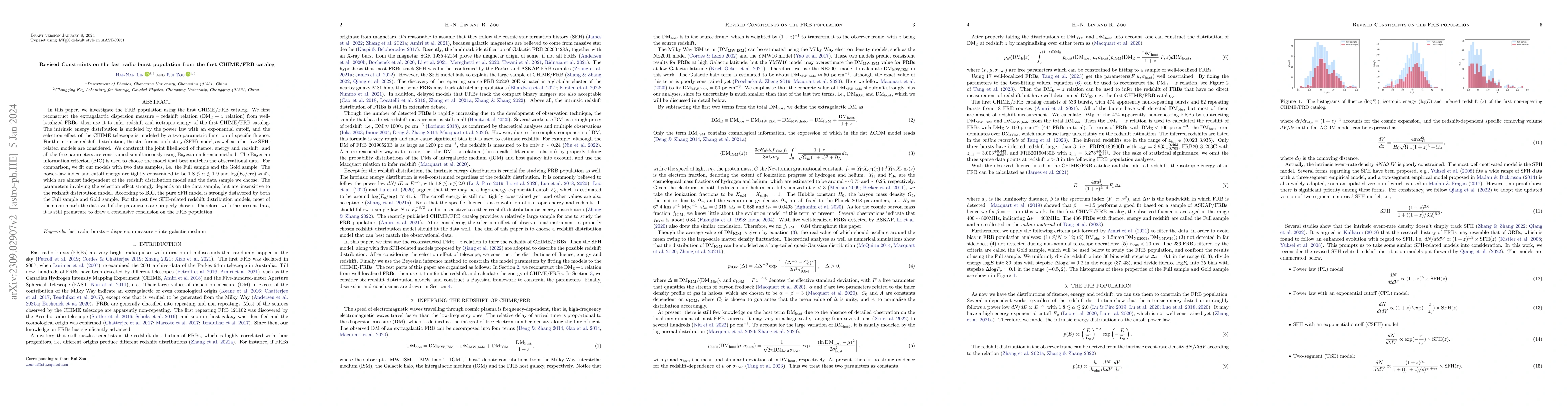 Thumbnail for Revised Constraints on the fast radio burst population from the first
  CHIME/FRB catalog