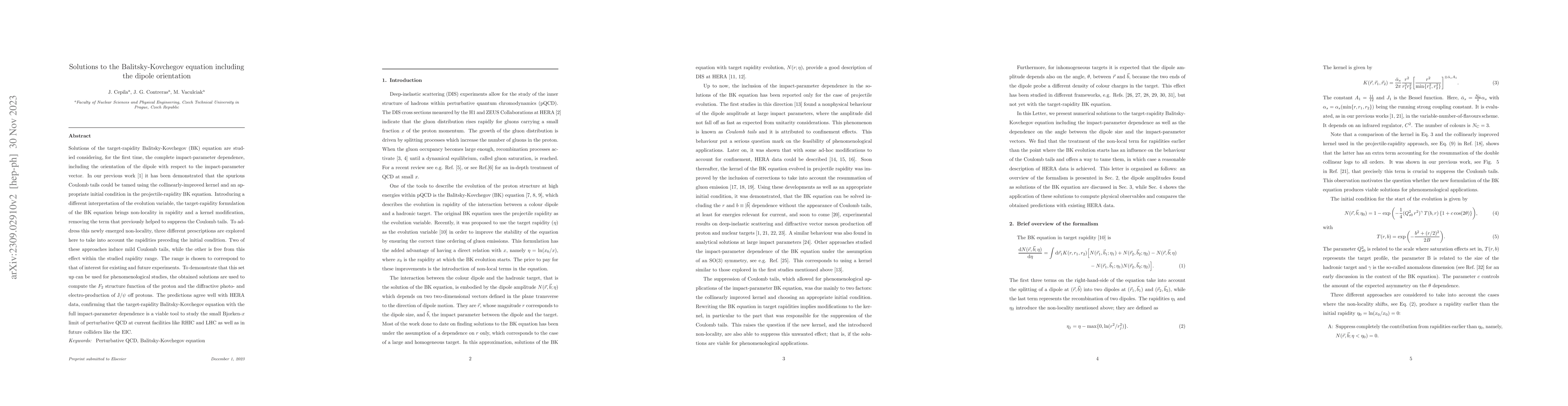 Thumbnail for Solutions to the Balitsky-Kovchegov equation including the dipole
  orientation